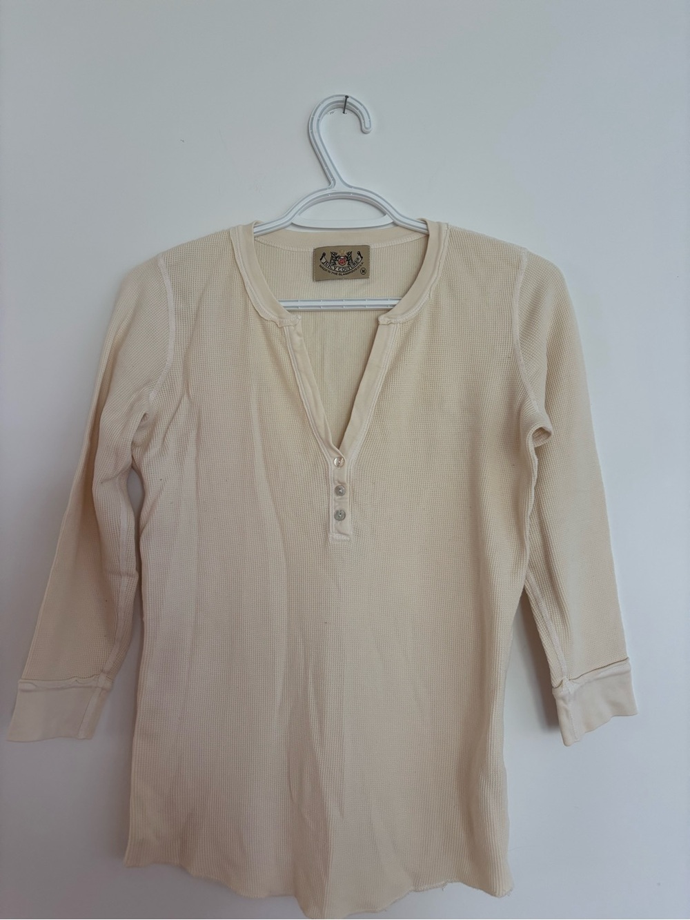 Juicy Couture Cream Ribbed Henley Long Sleeve Top